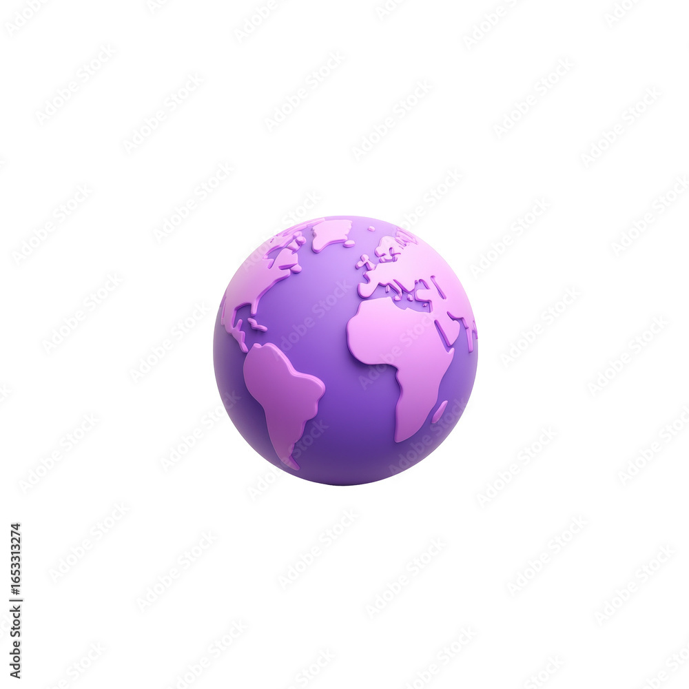 Fototapeta premium Purple and pink globe with 3d continents on black background