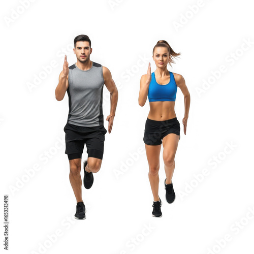 Athletic couple running isolated on transparent background