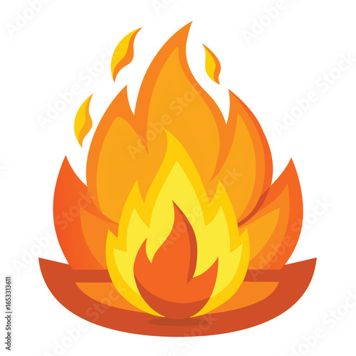 Stylized orange and yellow flames with a brown base fire heat