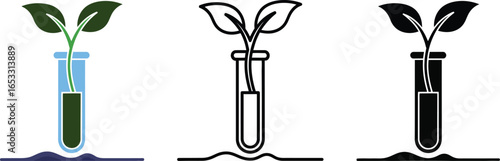 Plant growing in test tube science experiment vector graphic