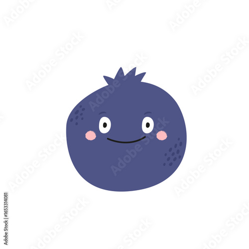 Vector Illustration of Funny Bilberry Character with Happy Face in Cute Flat Style, Playful Cartoon Fruit.
