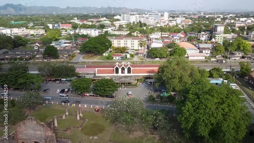 Aerial Drone Approach to Lopburi Train Station, Thailand