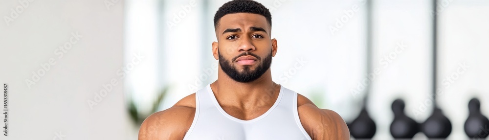 Fototapeta premium Fit African-American Man in Gym, Fitness, Strength