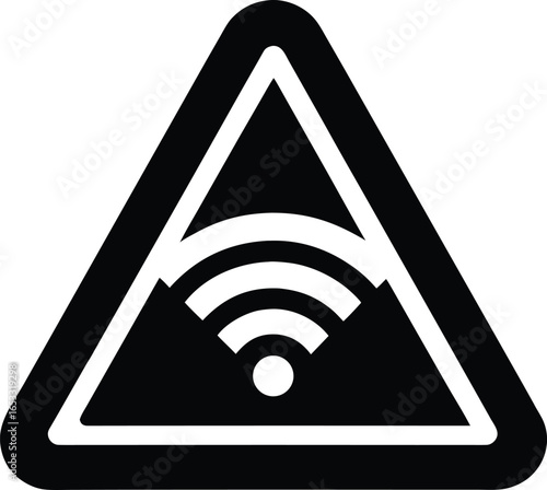 Warning sign with wifi symbol and mountains isolated on white background