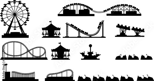 Entertaiment horizontal banner with black park ride silhouettes