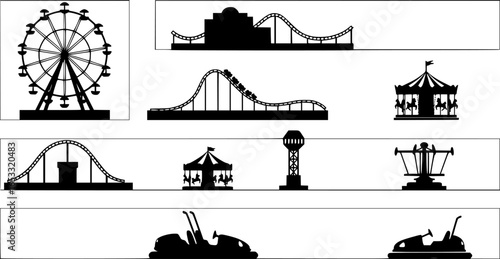 Entertaiment horizontal banner with black park ride silhouettes