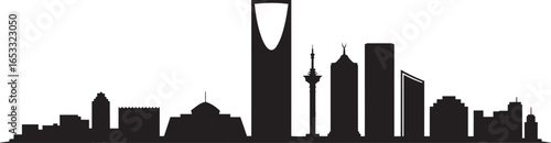 Detailed Silhouette Skyline of Riyadh, Saudi Arabia Featuring Iconic Landmarks and Architecture