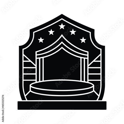 Vector art of a black and silhouette of a stage with a podium and stars, isolated
