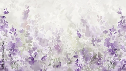 Fototapeta Naklejka Na Ścianę i Meble -  watercolor clipart of lavender flowers and leaves wallpaper
