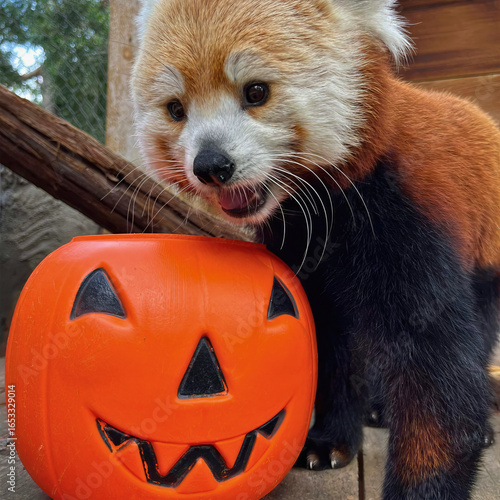 Red Panda with Halloween Pumpkin