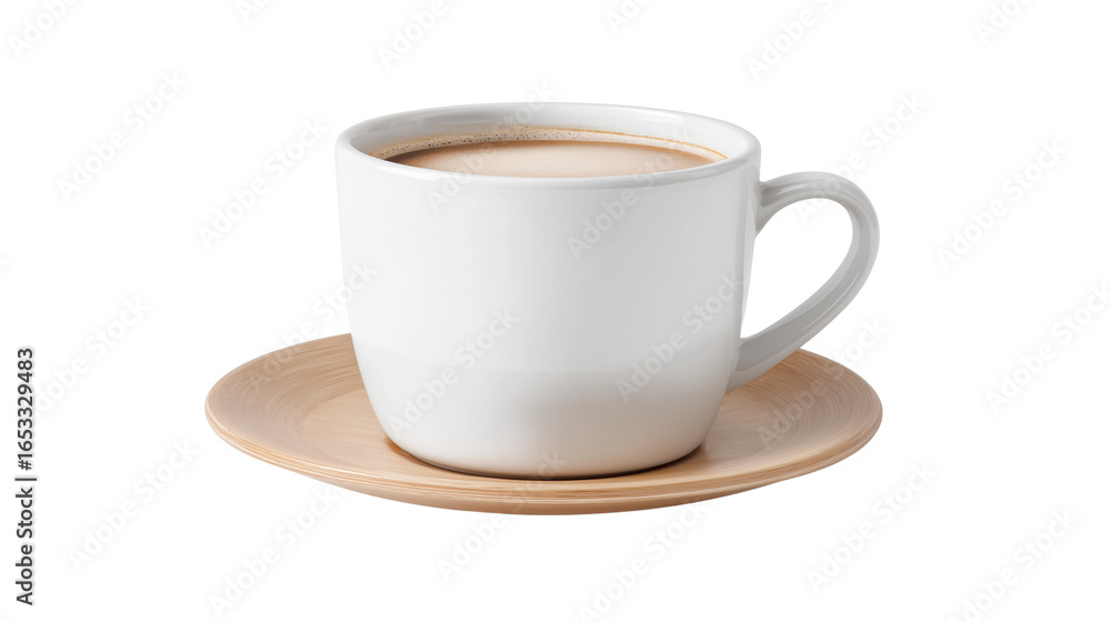 Obraz premium White coffee mug with steam, realistic office prop, isolated PNG