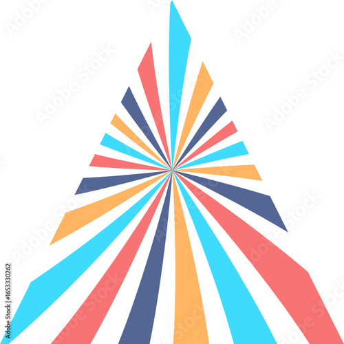 Abstract geometric pattern of colorful rays emanating from a central point, creating a dynamic and vibrant visual effect.