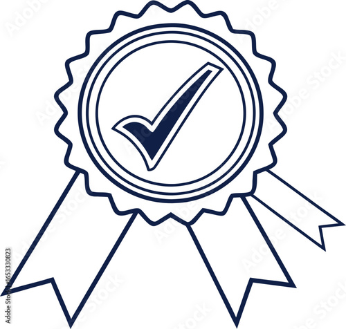 Vector art of award badge with checkmark isolated on white background