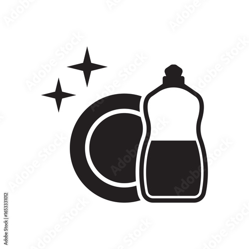 Clean tableware icon. Dish washing. Clean dishesicon icon. Washing dishes. Dishwashing icon.