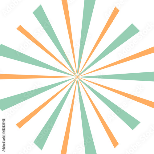 A radial burst of alternating mint green and peach lines emanating from a central point against a clean white background, creating a vibrant starburst effect.