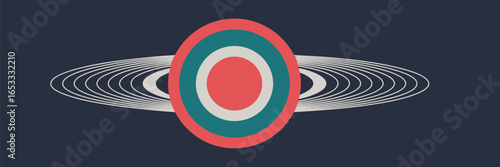 A circular target with concentric rings surrounded by elliptical shapes on a dark background design art