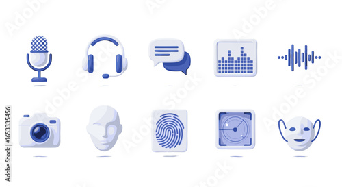 Collection of ten various icons representing technology and communication