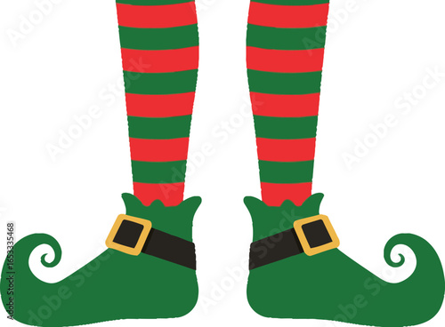Christmas elf feet in green shoes and striped stockings image