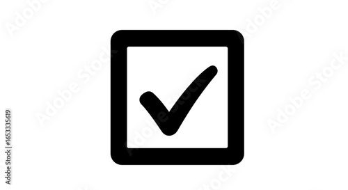Black check mark inside a rounded rectangle shape on a white page view