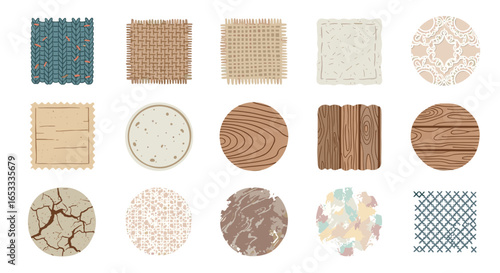 Collection of fifteen assorted textures including fabric and wood grain