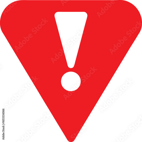 Red warning sign with an exclamation mark isolated on white background