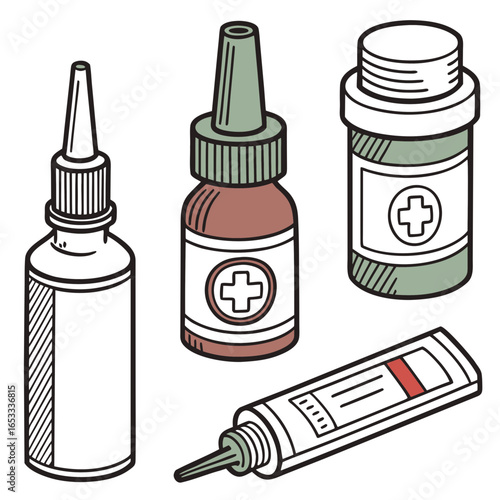 Medicine bottles and tubes vector illustration for healthcare and pharmaceutical industry design assets