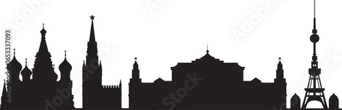 Moscow Skyline Silhouette Vector Illustration with Famous Landmarks and Cityscape Elements