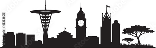 Nairobi Skyline Silhouette Vector Illustration with Famous Landmarks and Cityscape Elements