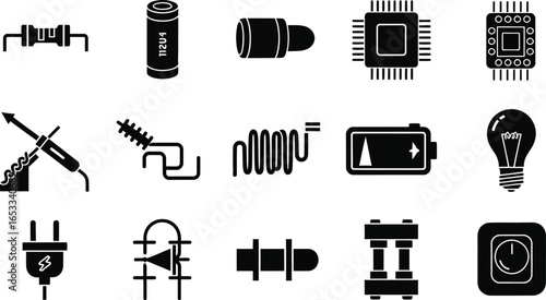 Electronic components vector icons set electrical equipment