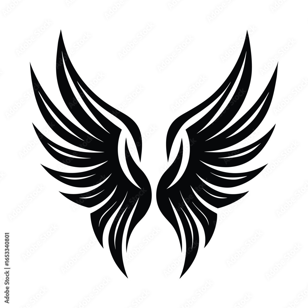 Obraz premium Black stylized wings on white background vector illustration