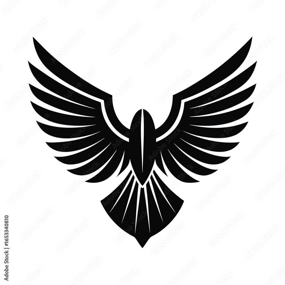 Fototapeta premium Black stylized eagle with wings spread wide in symmetry