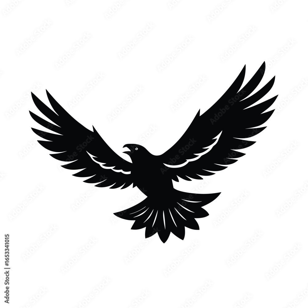 Obraz premium Black Silhouette of a Soaring Eagle with Spread Wings