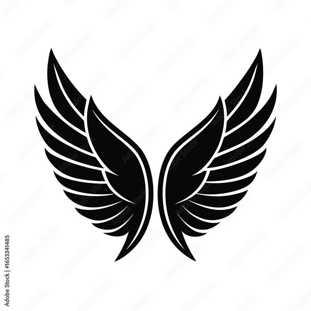 Pair of black stylized wings on white background vector Pair of black stylized wings on white background vector
