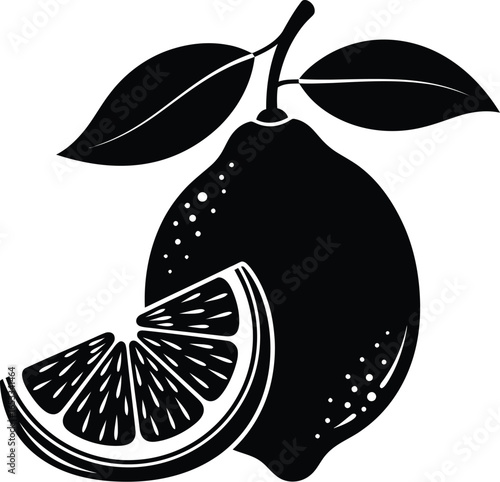 Black and white graphic lemon slice vector illustration art