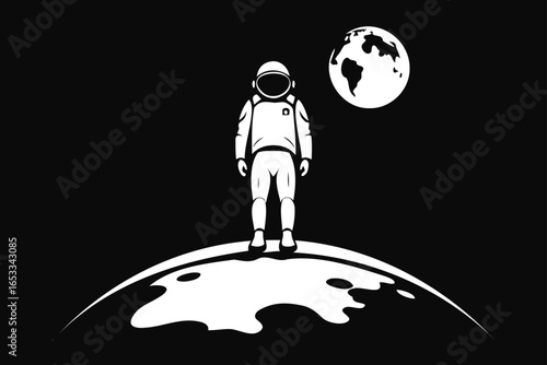 Astronaut Standing on the Moon with Earth in the Background
