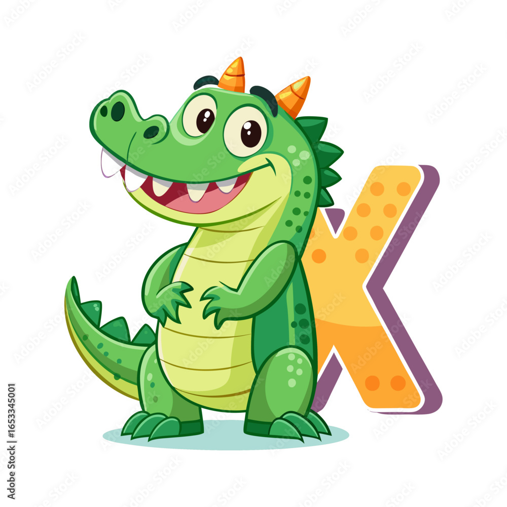 Fototapeta premium Playful Alligator Character with Big Alphabet X, Cute Animal Cartoon Illustration for Kids Learning, Fun Educational Children Book Design