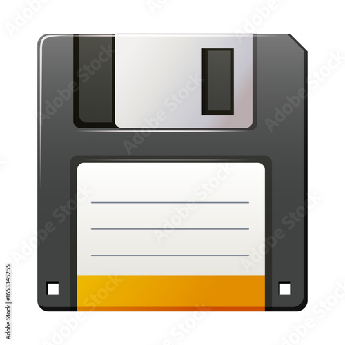 Floppy Disk Icon: A detailed vector illustration of a classic floppy disk, a symbol of digital storage and data management, ready for use in various design projects.