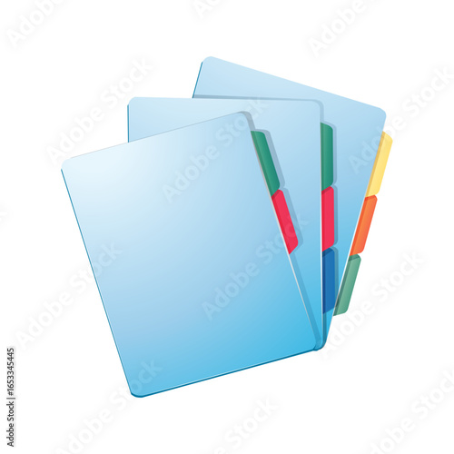 Organized Records: A collection of light blue folders with multicolored tabs arranged neatly, offering a crisp and orderly representation of administrative organization.