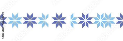 A repeating pattern of blue and light blue geometric star shapes on a white background creating a border