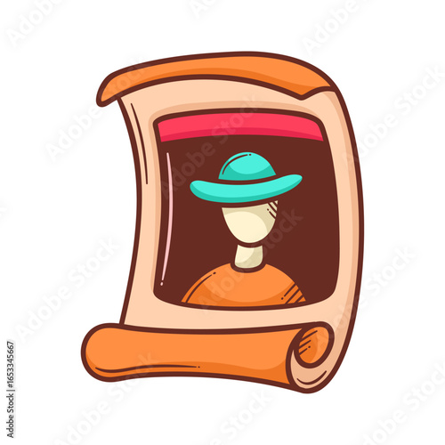 Wanted Poster Illustration: A stylized illustration presents a classic wanted poster design, capturing a cartoon-like depiction of a figure, hinting at mystery and intrigue.