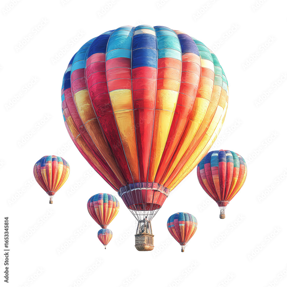 Fototapeta premium Colorful hot air balloons against black backdrop. Floating and flying high