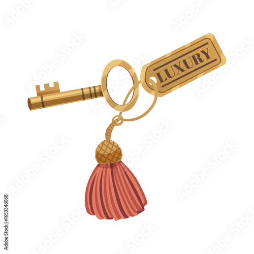 Golden Key to Luxury: A stylized golden key, adorned with an elegant tassel and a tag bearing the word Luxury, symbolizing exclusivity, wealth, and access to the finer things in life.