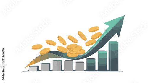 Financial growth represented by a rising graph and coins.