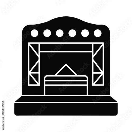 Vector art of a black and icon of a stage with lights and a podium, representing performance and entertainment