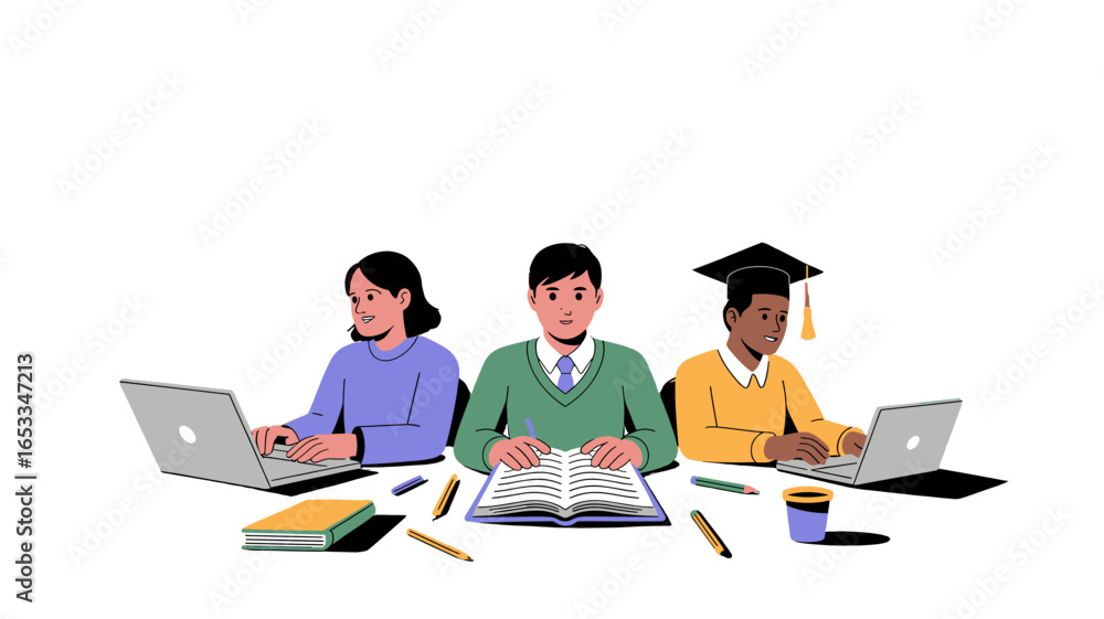 Obraz premium Students focused on studying.