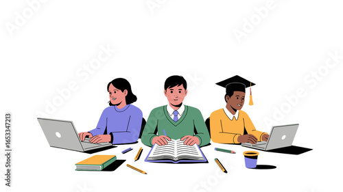 Students focused on studying.