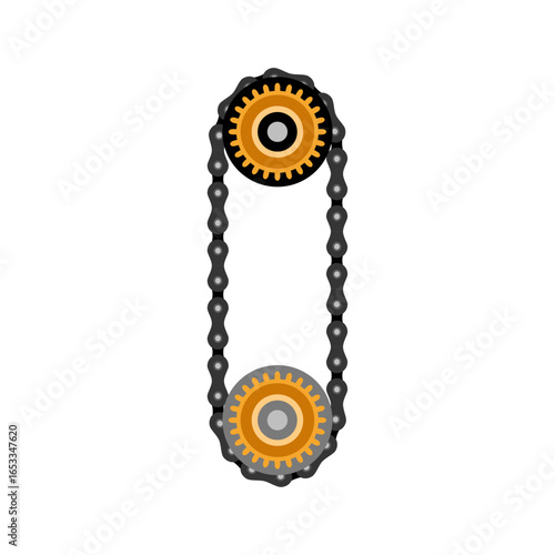 Interlocking Gears and Chain: An abstract depiction of two interlocking gears connected by a sturdy chain, symbolizing the interconnectedness of mechanical processes and technological advancement.
