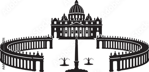 Vatican City Skyline Silhouette Vector Illustration with St. Peter's Square on Transparent
