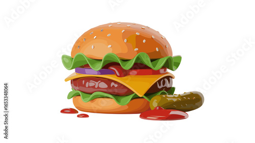 A delicious hamburger ready to be eaten.