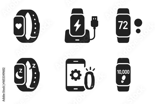 Smartwatch icons representing health monitoring and technology features